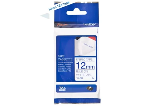 De Brother TZE-FA3 is een praktische labeltape met blauw-op-wit opdruk, ideaal voor duidelijke en duurzame labels. Met een breedte van