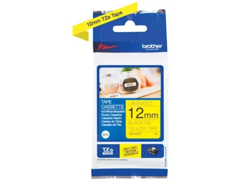 De Brother TZE631S is een duurzame TZe-tape met zwart op geel, ideaal voor duidelijke en professionele labels. Met een breedte