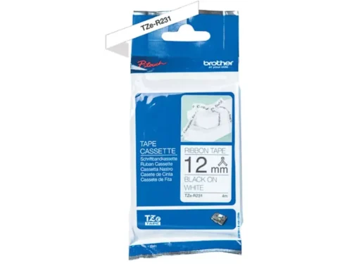 Brother TZE-R231 is een betrouwbare TZe-labeltape met zwart-op-wit afdruk, ideaal voor duidelijke en professionele labels. Met een breedte van 1,2