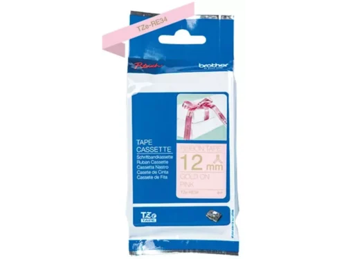Brother TZE-RE34 is een stijlvolle labeltape met goud op roze afdruk, ideaal voor een nette en opvallende labeling. Deze TZe-tape