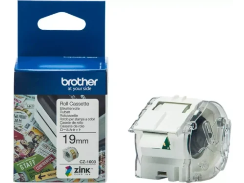De Brother CZ-1003 is een wit doorlopend etiket van 1,9 cm breed en 5 meter lang, speciaal ontworpen voor Brother