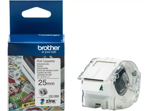 De Brother CZ-1004 is een wit doorlopend etiket van 2,5 cm breed en 5 meter lang, ideaal voor heldere en