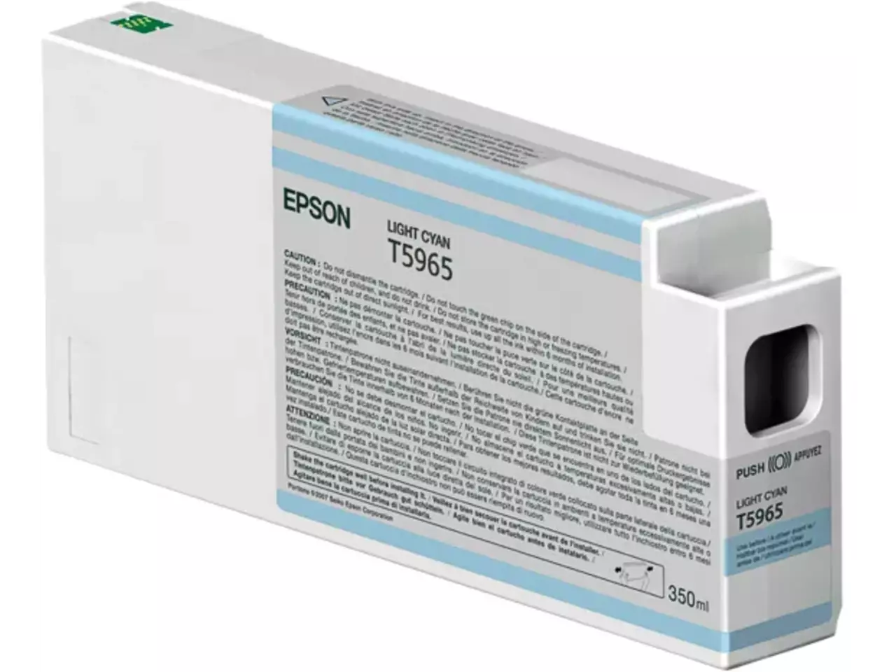 C13T596500 Epson ST Pro inkt lichtcyaan 350ml De Epson inktpatroon Light Cyan T596500 UltraChrome HDR 350 ml levert heldere, betrouwbare pigmentinkt voor professionele afdrukken met levendige cyaankleuren.