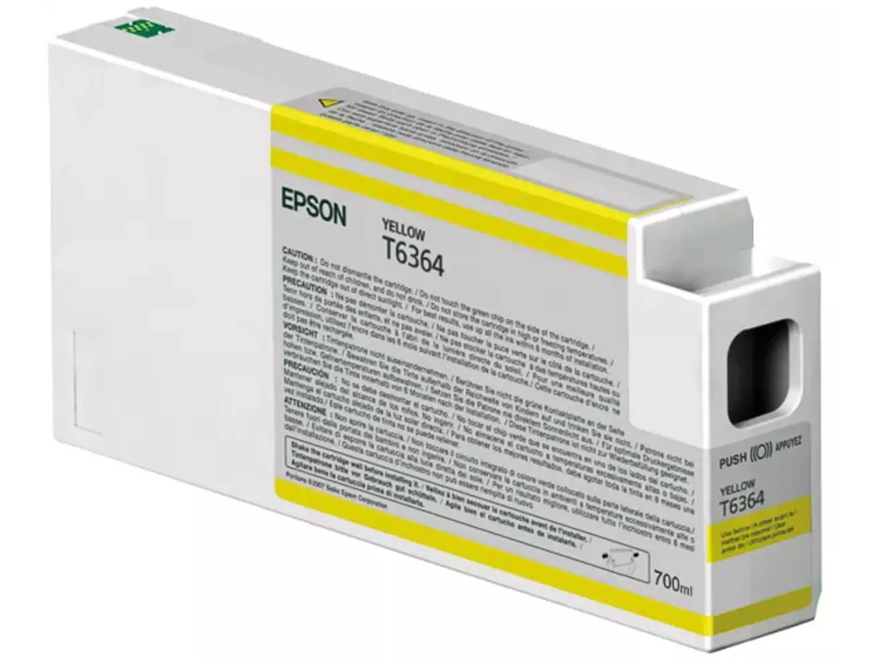 C13T636400 Epson ST Pro inkt geel 700ml De Epson inktpatroon Yellow T636400 UltraChrome HDR 700 ml levert heldere, professionele gele afdrukken met pigmentinkt voor betrouwbare resultaten. Deze