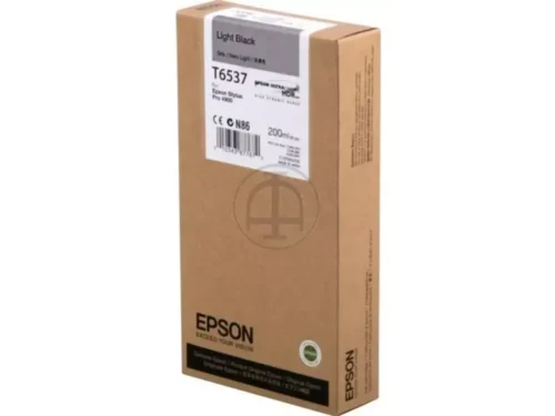 De Epson T6537 Light Black Ink Cartridge (200ml) levert betrouwbare, pigmentgebaseerde zwartdruk met een normaal rendement voor professionele resultaten. Deze