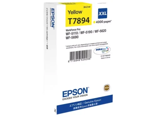 De Epson Ink Cartridge XXL Yellow levert met 34,2 ml pigmentinkt extra veel pagina’s en zorgt voor heldere, consistente gele