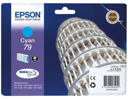 De Epson Tower of Pisa Singlepack Cyan 79 DURABrite Ultra Ink is een originele cyaan inktcartridge met normaal rendement van