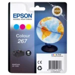 De Epson Globe 267 wereldbol afzonderlijke kleureninkt levert heldere, duurzame afdrukken in cyaan, magenta en geel. Deze normale cartridge is