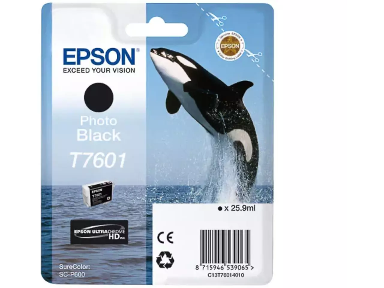 C13T76014010 EPSON T7601 sc foto-inkt foto zwart 25,9 ml De Epson T7601 fotozwart is een originele pigmentinktcartridge voor de Epson SureColor SC-P600, met 25,9 ml zwarte inkt voor scherpe,