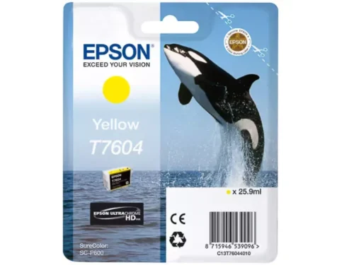 De Epson T7604 Geel is een losse pigmentinktcartridge van 25,9 ml, speciaal ontworpen voor de EPSON SureColor SC-P600. Deze gele