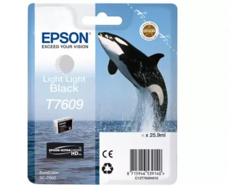 De Epson T7609 lichtgrijs is een originele pigmentinktcartridge voor de Epson SureColor SC-P600, geleverd in een enkele verpakking met 25,9