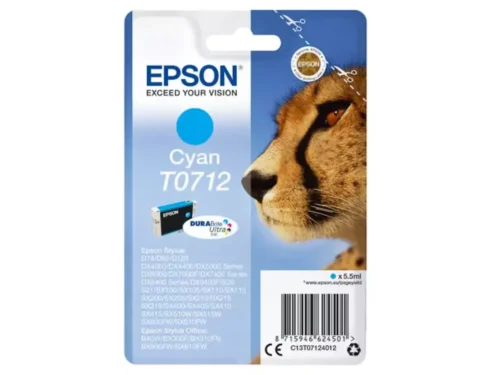 De Epson Singlepack Cyan T0712 DURABrite Ultra Ink zorgt voor heldere cyaankleuren en betrouwbare afdrukkwaliteit voor een brede reeks Epson-printers.