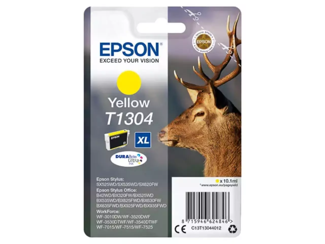 C13t13044012 Epson T1304xl bx inkt geel hc 855 pagina’s 10,1 ml De Epson Stag T1304 Hert DURABrite Ultra gele inktcartridge levert heldere, duurzame afdrukken en is ideaal voor thuis- en kantoorgebruik.