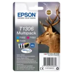 De Epson Stag T1306 Hert DURABrite Ultra multipack driekleureninkt levert heldere cyaan-, magenta- en geelprints met pigmentinkt voor duurzame afdrukken.