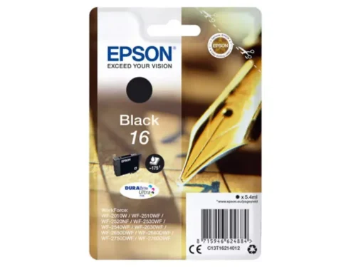 De Epson 16 DURABrite Ultra Ink zwarte inktcartridge levert scherpe, duurzame afdrukken en is ideaal voor dagelijks gebruik. Met een