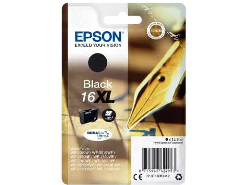 De Epson Pen and crossword Singlepack Black 16XL DURABrite Ultra Ink levert scherpe, duurzame afdrukken met een hoge opbrengst van