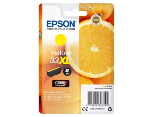 De Epson Oranges 33XL gele inktcartridge levert heldere afdrukken met een hoge opbrengst tot 650 pagina’s, ideaal voor wie lang