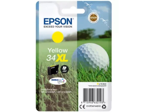 De Epson 34XL gele inktcartridge met DURABrite Ultra pigmentinkt levert heldere, duurzame afdrukken en gaat tot 950 pagina’s mee. Deze