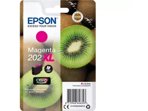 De Epson Kiwi Singlepack Magenta 202XL Claria Premium Ink levert heldere, levendige magenta prints met een hoge opbrengst tot 650