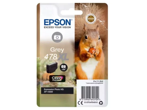 De Epson Squirrel 478XL Eekhoorn Claria Photo HD grijze inktcartridge levert heldere, nauwkeurige fotoprints met een hoge opbrengst van 200