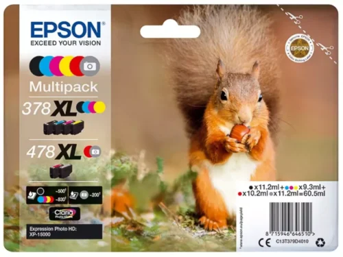 De Epson Squirrel 378XL/478XL Eekhoorn Claria Photo HD multipack zeskleureninkt levert levendige, professionele fotoprints met hoog rendement en nauwkeurige kleuren.
