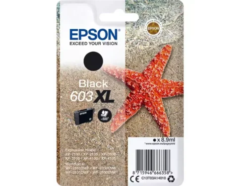 De Epson Singlepack Black 603XL Ink levert scherpe, betrouwbare zwart-witafdrukken met hoge capaciteit en is ideaal voor diverse Epson Expression