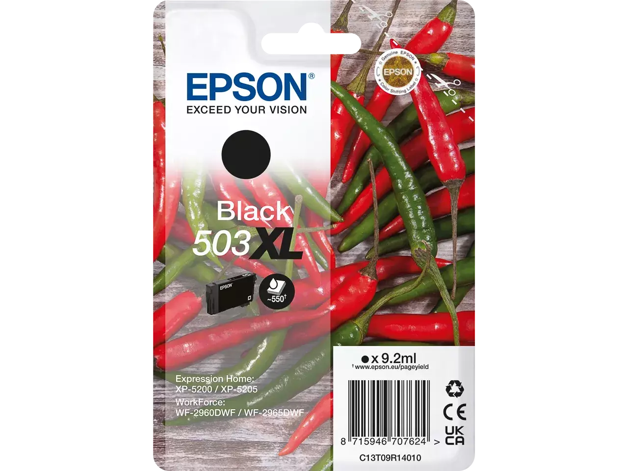 C13T09R14010 Epson 503XL XP zwarte inkt 550 pagina’s 9,2 ml De Epson Singlepack Black 503XL Ink biedt scherpe zwarte afdrukken met hoge capaciteit en een opbrengst tot 550 pagina’s. Deze