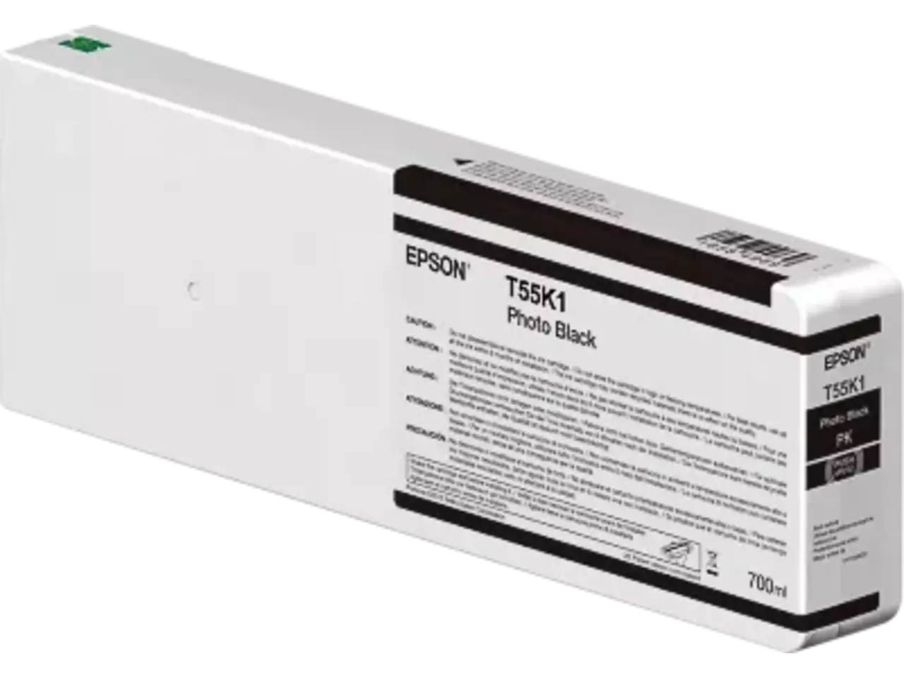 C13T55K100 Epson T55K1 SC inkt foto zwart 700 ml De Epson T55K100 is een handige enkele verpakking met 700 ml zwarte inkt, ideaal voor scherpe en professionele afdrukken. Deze
