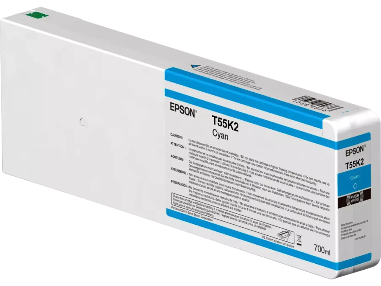 C13T55K200 Epson T55K2 SC inkt cyaan 700ml De Epson T55K200 cyaan inktcartridge van 700 ml levert betrouwbare, hoogwaardige afdrukken voor diverse EPSON SureColor SC-P printers. Deze enkele