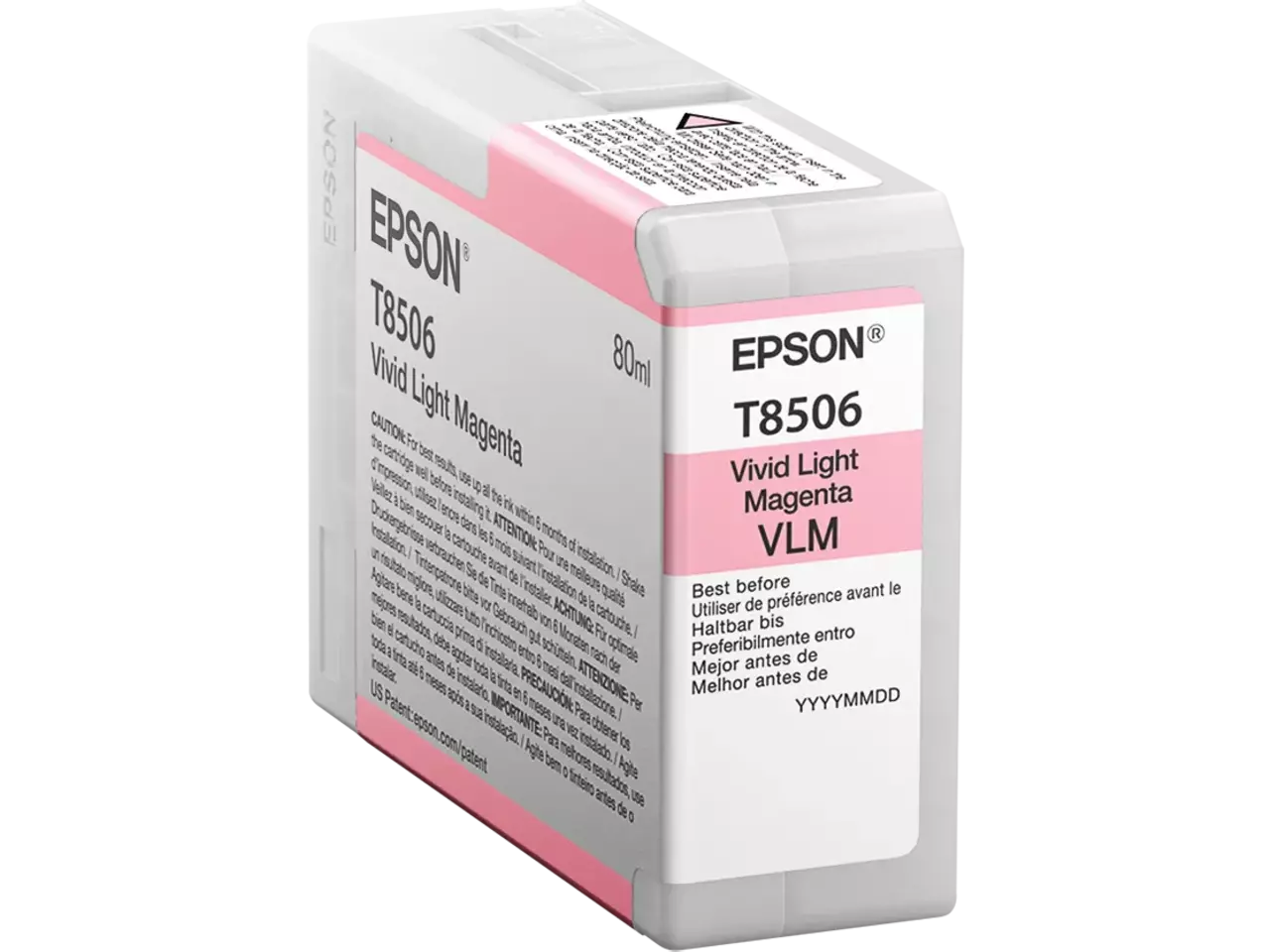 C13T85060N Epson T8506 SC inkt licht mag vivid 80ml De Epson C13T85060N is een originele magenta inktcartridge in enkele verpakking met 80 ml inhoud, speciaal geschikt voor de EPSON