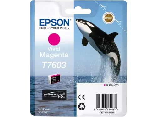 De Epson T7603 Viv Magenta is een enkele verpakking met 25,9 ml magenta inkt, speciaal geschikt voor de EPSON Ink-Jet