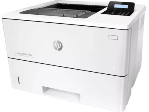 De HP LaserJet Pro M501dn is een snelle en betrouwbare zwart-wit laserprinter voor kantoorgebruik, met een printsnelheid tot 43 pagina’s