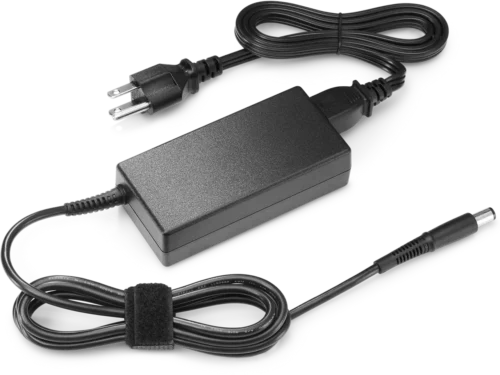 De HP 65-Watt voedingskit voor Desktop Mini levert betrouwbare AC-naar-DC stroom in een compacte zwarte behuizing, ideaal voor laptopgebruik en