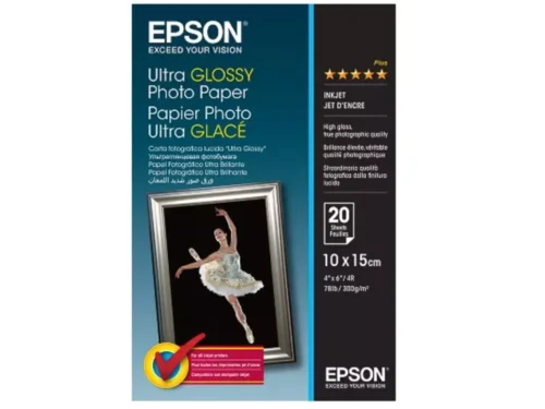 Epson Ultra Glossy Photo Paper is ideaal voor haarscherpe fotoafdrukken met een luxe ultra glanzende afwerking. Dit fotopapier van 10x15