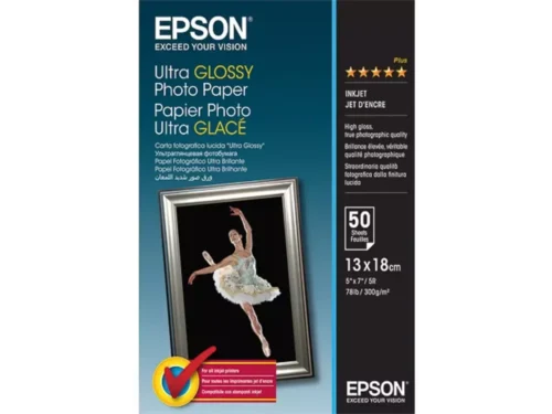 Epson Ultra Glossy Photo Paper 13x18cm zorgt voor haarscherpe, levendige afdrukken met een prachtige ultra glans. Dit hoogwaardige fotopapier van
