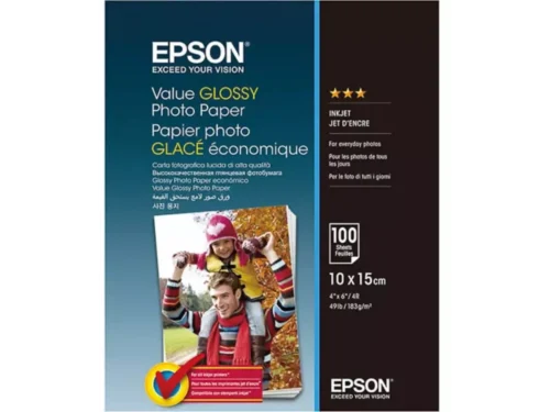 Epson Value Glossy Photo Paper 10x15cm is een glanzend fotopapier van 183 g/m², ideaal voor scherpe en levendige afdrukken op