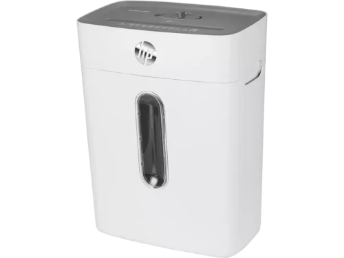 De HP OneShred 8CC is een compacte papierversnipperaar met deeltjesversnippering, een werkbreedte van 22 cm en snijdt documenten tot 5